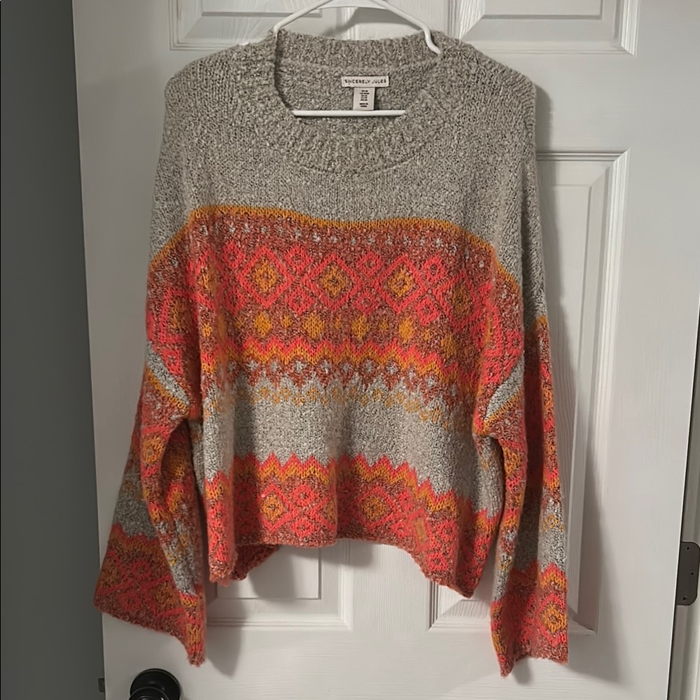 Sincerely Jules Vibrant Knit Sweater in Gray and Orange